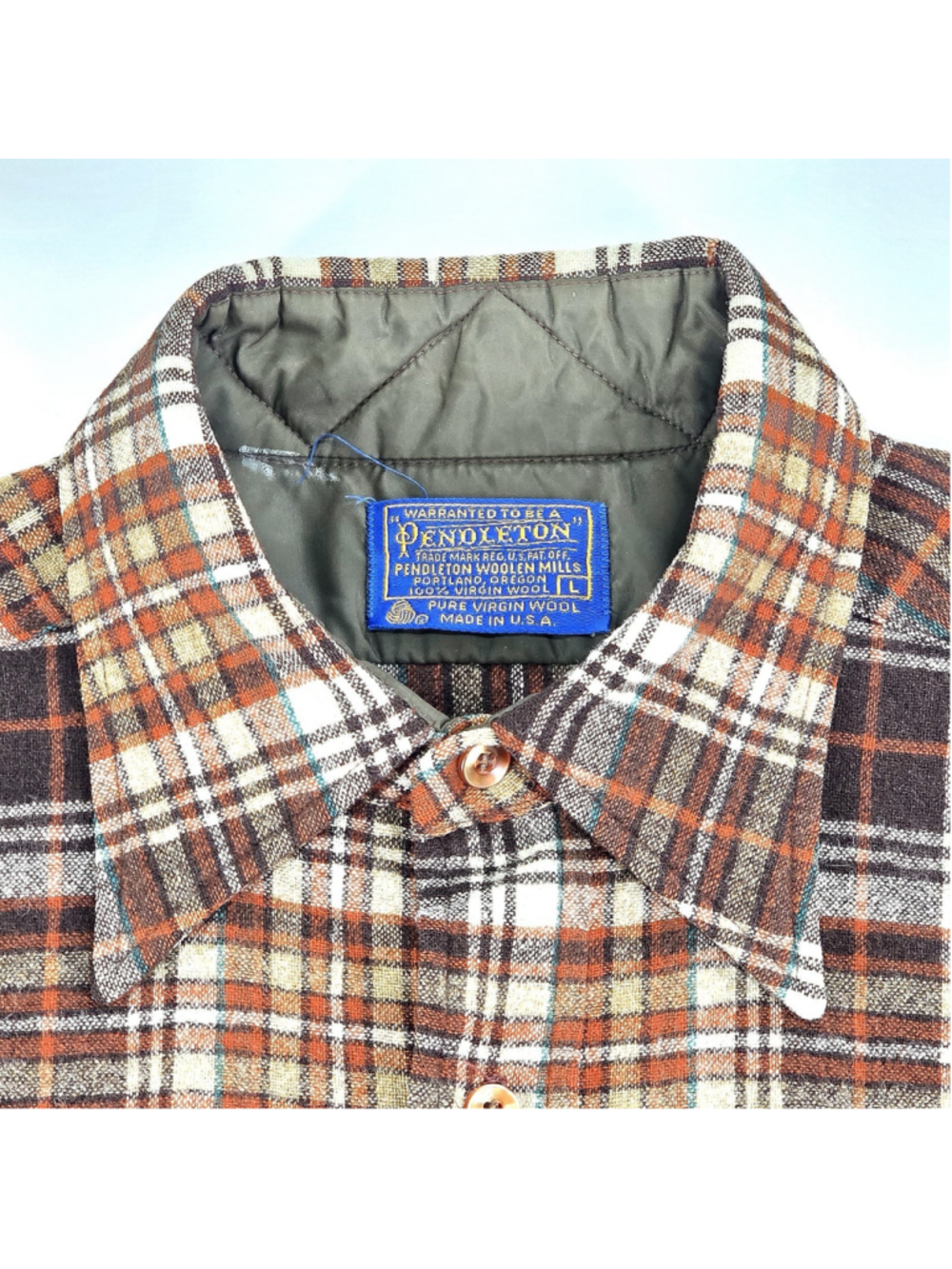 Pendleton Wool Shirt Mens L Vintage Plaid Flannel USA Board Shirt Brown - Picture 3 of 9